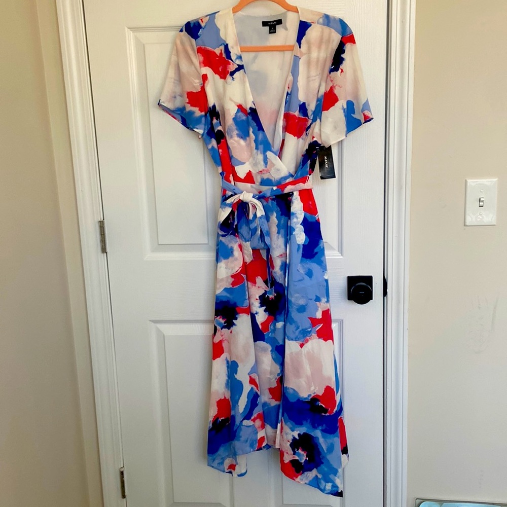 Alfani Garden Collage Wrap Dress, SZ 10, New